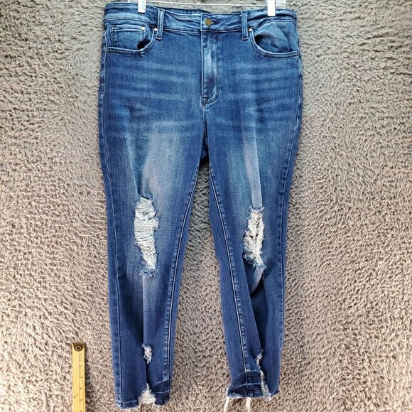 Petra 153 Jeans Womens 14W Distressed Blue Button Fly Skinny Stretch Denim - Picture 1 of 12